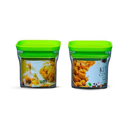 WOODPECKER PRINTS Jony Kitkat Container - 500 ml Plastic Cookie Jar (Pack of 2, Green)